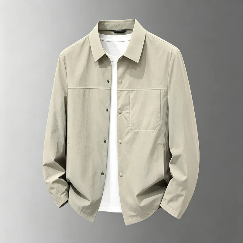

New 2026 Spring/Summer No Trace Sunscreen Shirt Casual Thin Men's Jacket Business High End Slim Fit Turn-Down Collar Top Outcoat