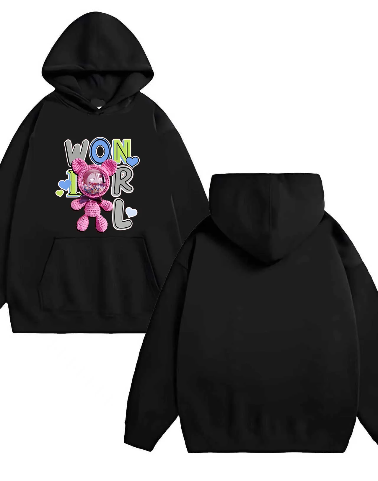 

2025 Новая толстовка с мультяшным принтом медведя «Sheng R L» для мужчин и женщин, повседневный свободный пуловер, 330 г, сверхпрочная толстовка с капюшоном