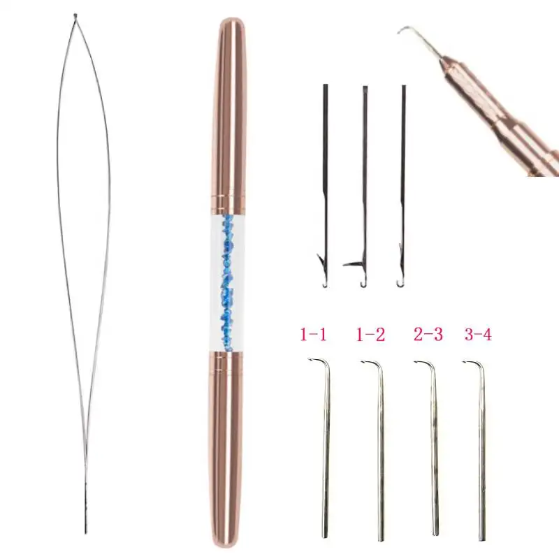 Dual-End Hair Extension Crochet Hook with Tongue Crystal Handle DIY Braiding Dreadlock Tool for Wig Making Micro Link Extensions