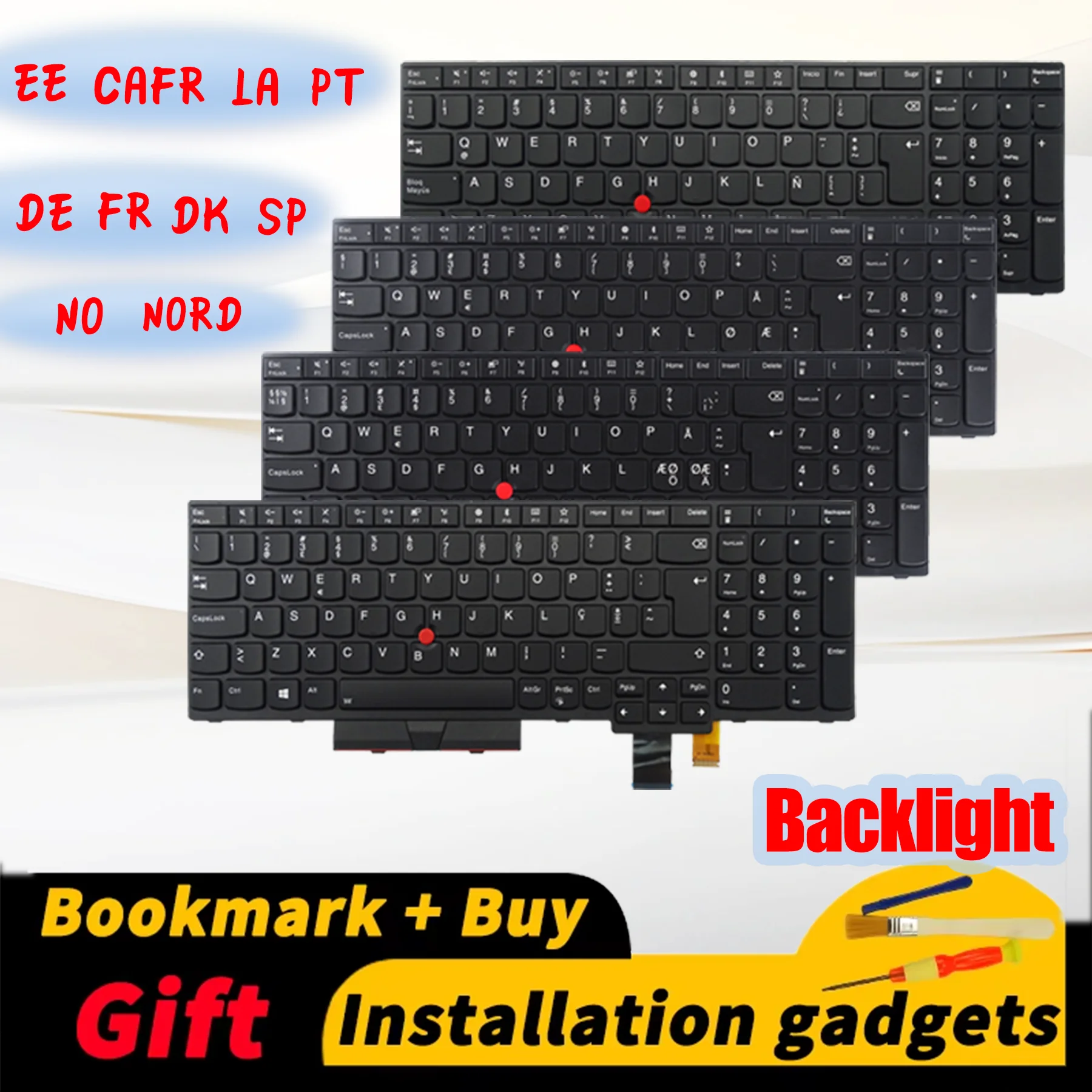 For Lenovo ThinkPad T570/T580/P51S/P52S 01ER582 01ER541 SN20M07934 Backlit Keyboard CAFR DE DK EE SP FR LA NO NORD PT Layout
