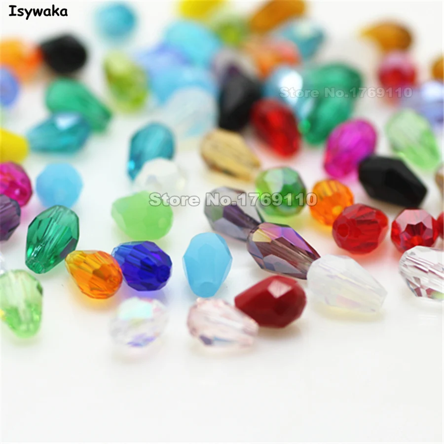 Isywaka 70pcs Mixed Color 4*6mm Faceted Teardrop Bead Austria Crystal Bead charm Glass Bead Loose Spacer Bead for DIY