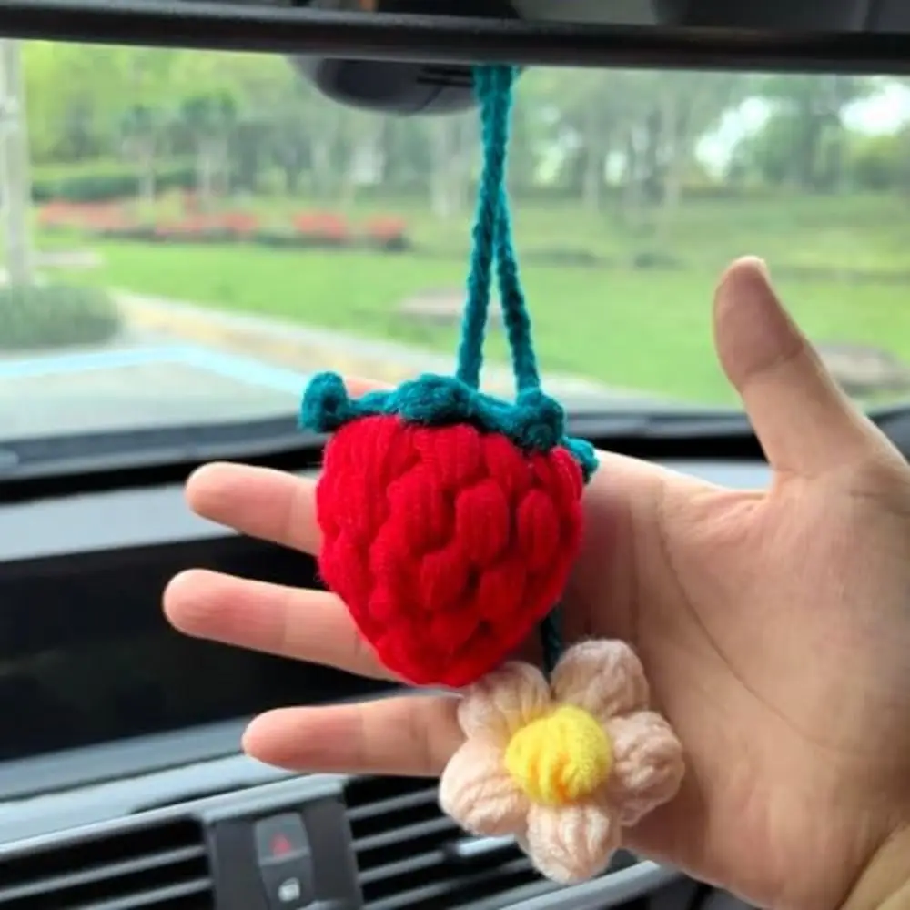 Cute Car Rear View Mirror Hanging Accessory Multi-purpose Handmade Knitted Bookmark Car Decor Crochet Pagination Mark