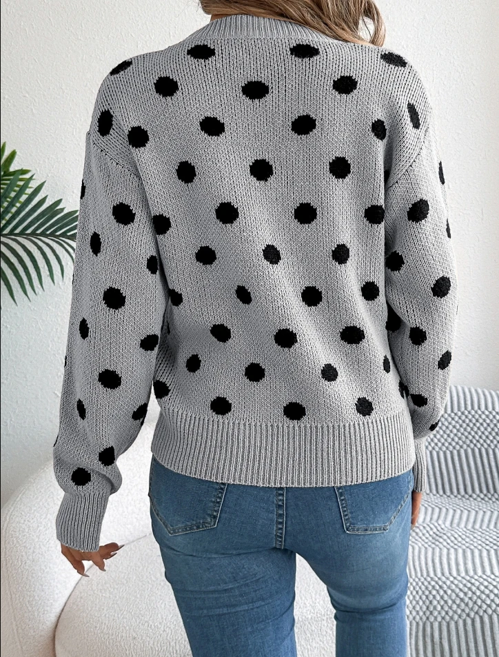 Winter Polka Dot Long Sleeve Knitted Sweaters Women Trends 2025 Temperament Winter Casual Fashion O-Neck Pullover