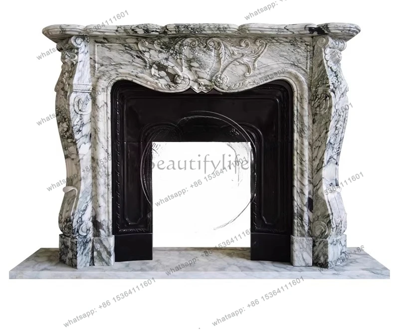 Marble large flower white European carved fireplace decoration French heating light luxury customization