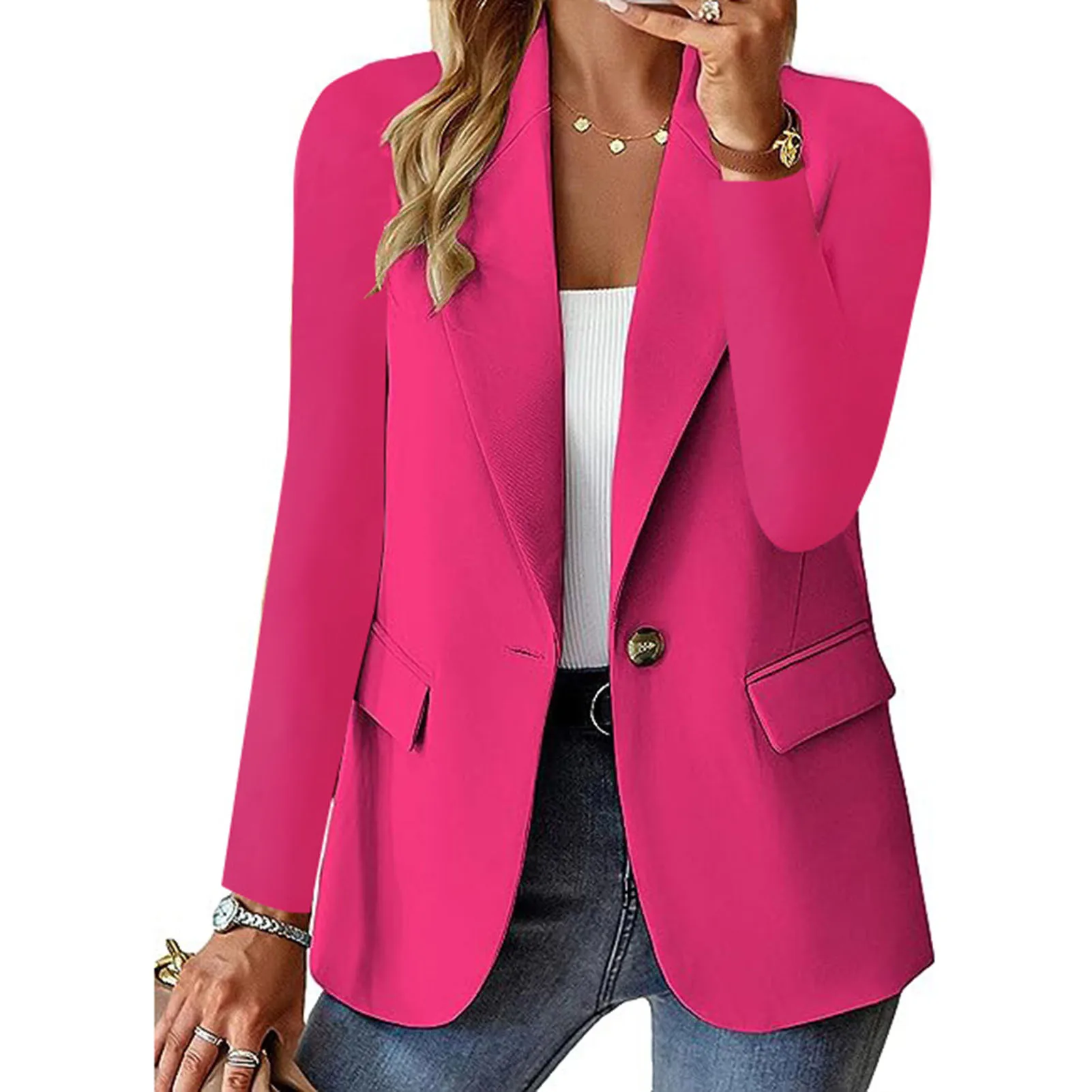 Women Solid Color Suit Jacket Long Sleeve Open Front Lapel Button Jacket for Women Formal Daily Party Ball