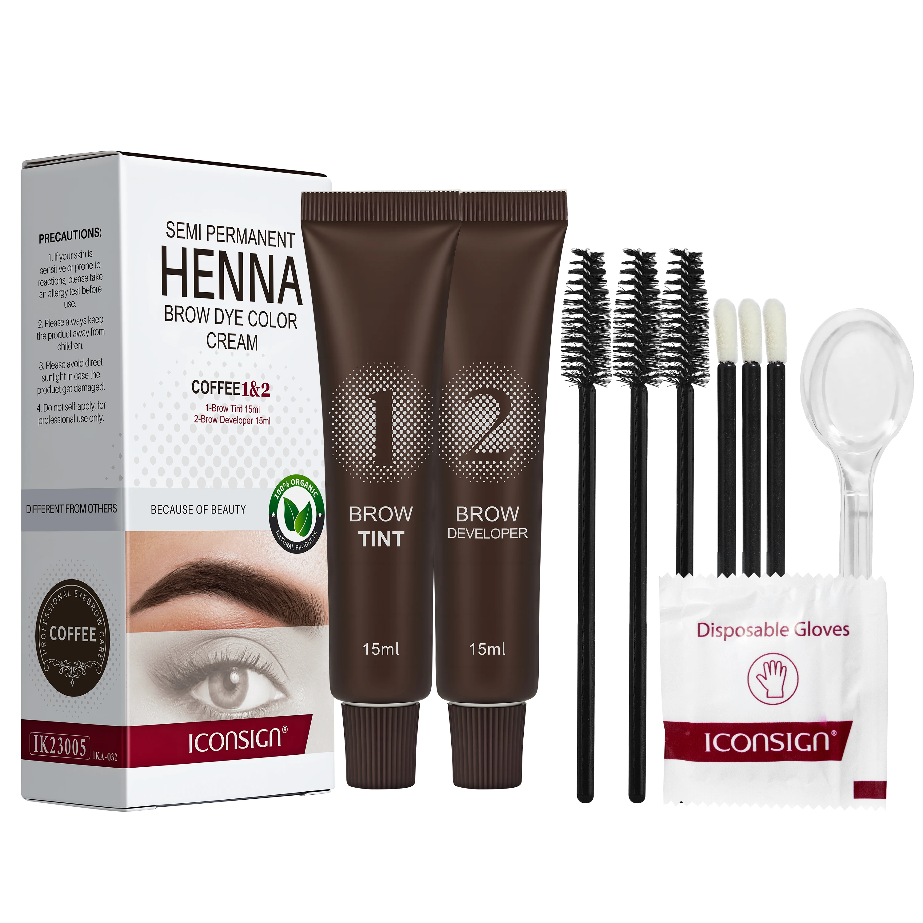 ICONSIGN Augenbrauen-Tönung, professionelles Henna-Wimpern-Augenbrauen-Färbtönung, semi-permanentes Wimpern-Brauen-Tönungsset, braunes Augenbrauen-Färben-Make-up
