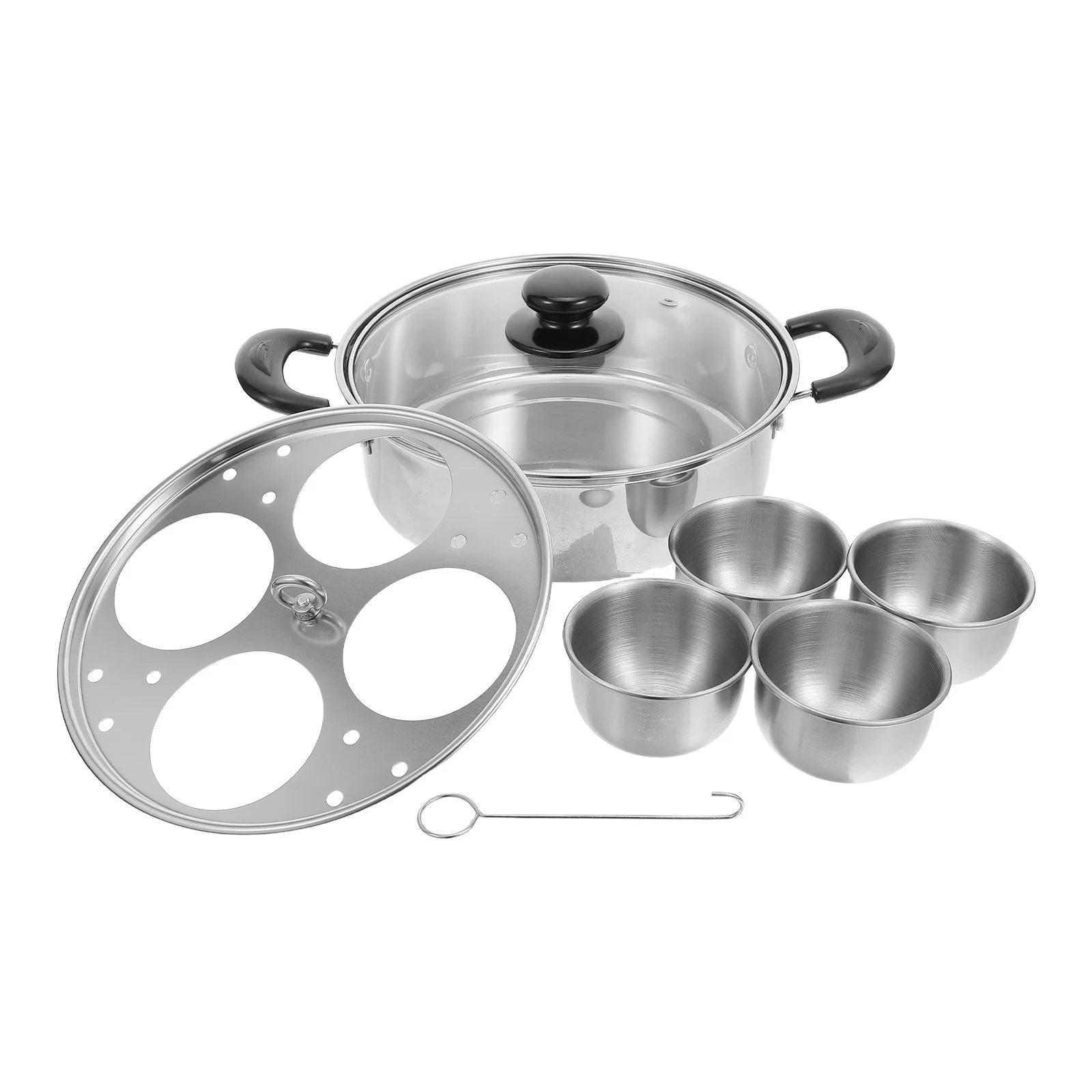 

Stainless Steel Egg Poacher with Detachable Cups Non Stick Steamer Pot for Stove Top Breakfast Cooking Lid Handle Included