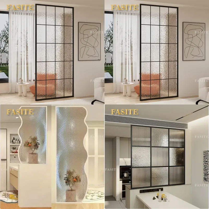 For Minimalist Wrought Iron Frame Water Pattern Glass Screen Partition Living Room Bathroom Entrance Divider Household