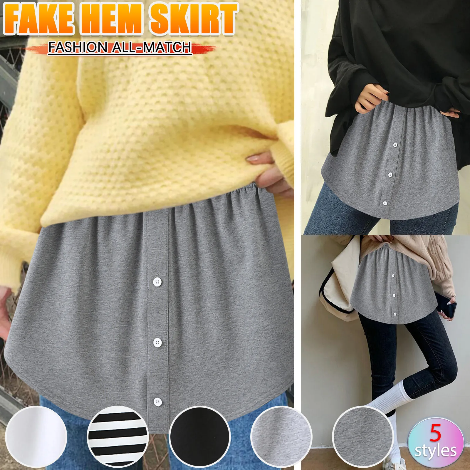 

Extender Fake Shirt Hem Korean Underskirt Girls Button Buttock Irregular Skirts Summer Layering Split Mini Skirt for Women