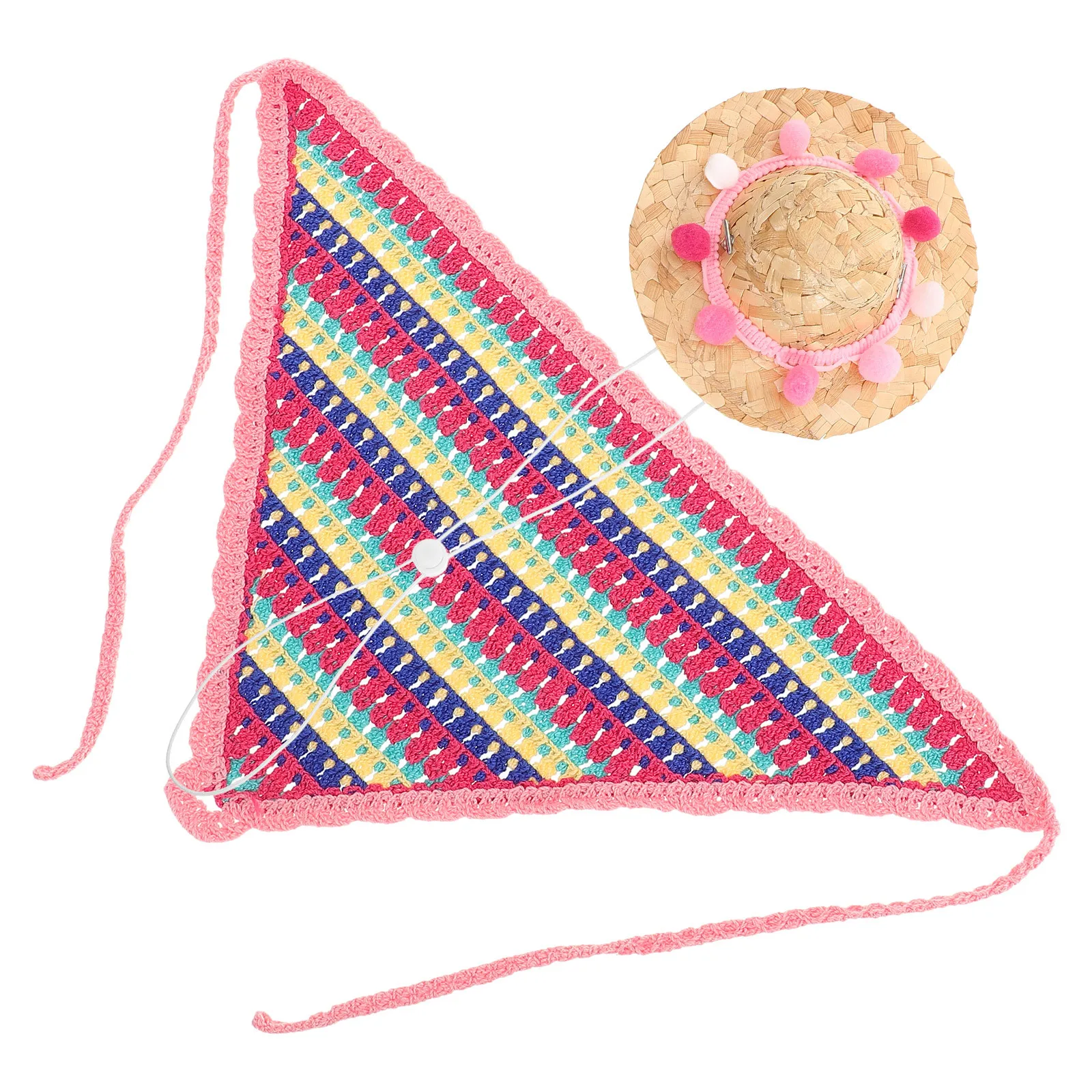 

1Set Pet Straw Hat Bandana Set Small Woven Dog Hat Fashion Scarf Pet Headgear Birthday Party Photo Prop Photo Prop