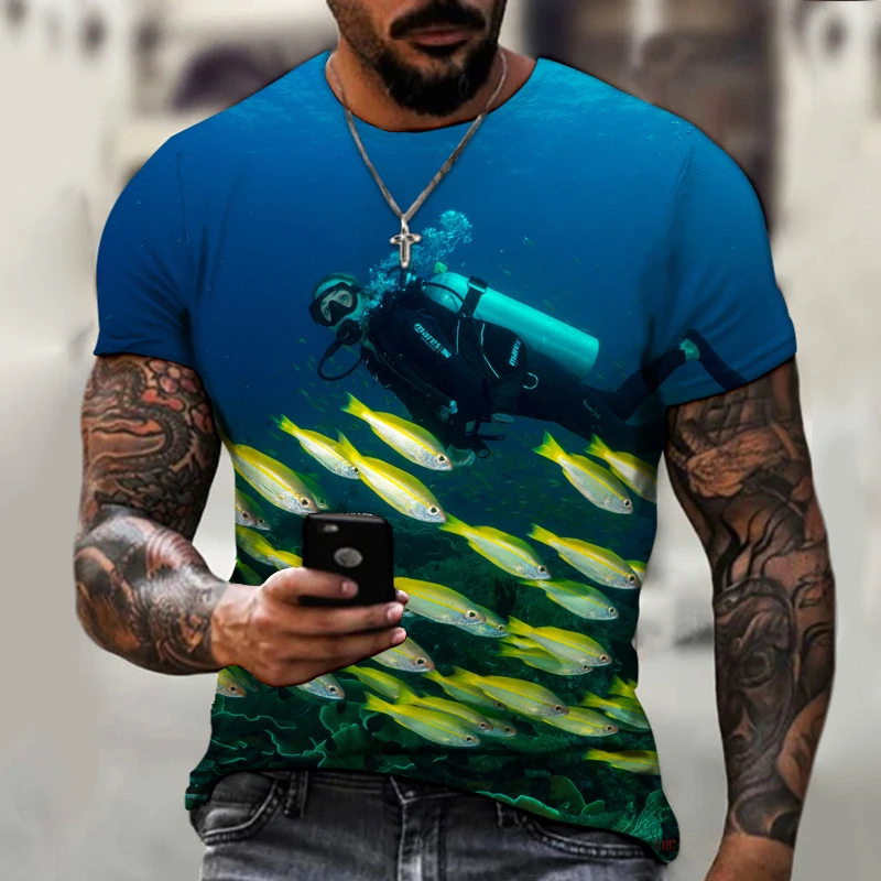 2022 Brand Men's Shirt 3D Printing T-shirt Underwater World Ocean Diving Fish Atlantis Fashion Trend Loose Oversized