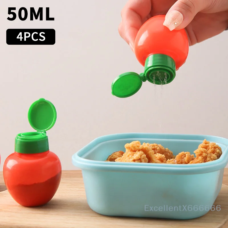 

4PCS 50ML Mini Plastic Spice Jar Seasoning Jar Aginomoto Dispenser Reusable Kitchen Salt Pepper Seasoning Bottle Bento Decore