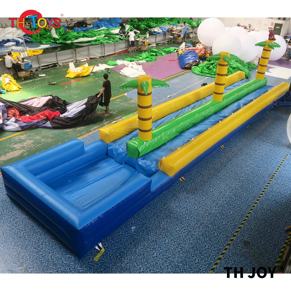 30m 60ft long palm tree sliding lane inflatable water slide with pool for adults kids commercial inflatable wet pool slide