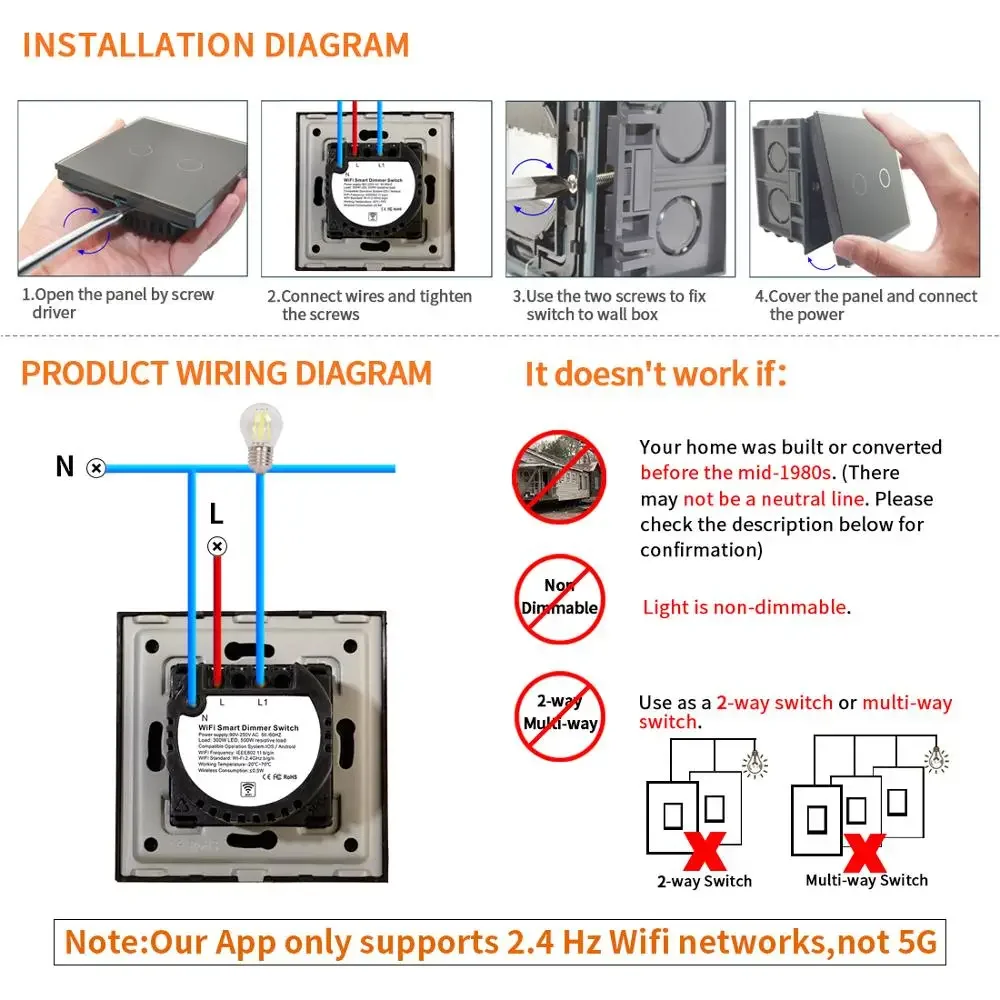 Bingoelec EU/UK Standard WIFI LED Dimmer/Fan Memory Life Smart Home Automation Wall Switch Dimmable Light Sensor Touch Switch