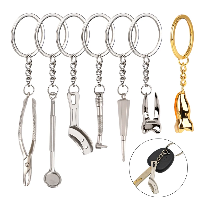 Dental Clinic Keychain Mouth Mirror Pliers Teeth Shape Key Ring Dentistry Dentist Nurse Commemorative Gift Jewelry