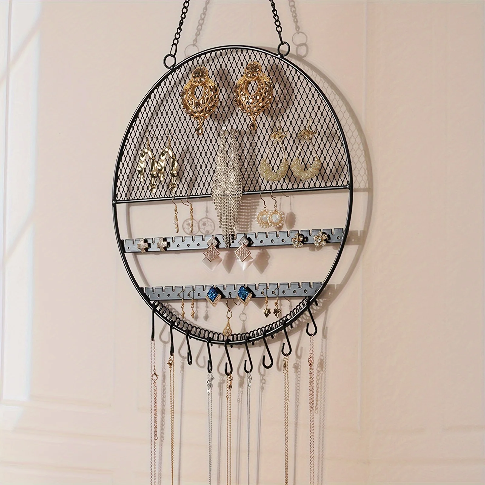 Black Round Jewelry Organizer - Wall-Mounted Earring Holder with Adjustable  for Dangle & Studs, Perfect for  Decor