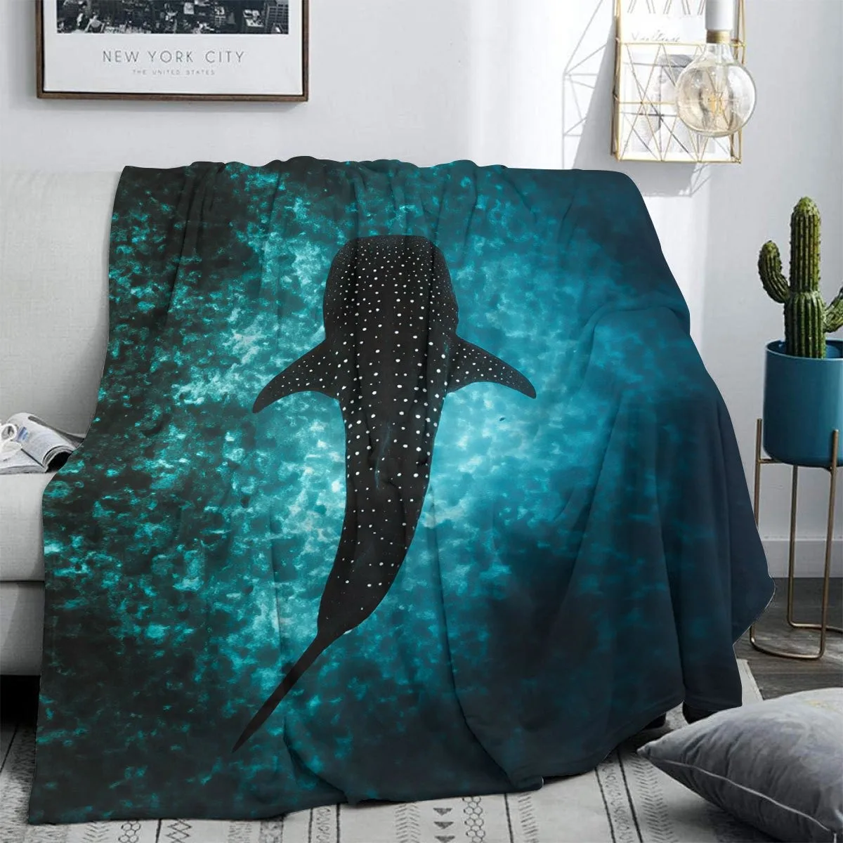 Whale Shark Tie Dye Blanket Deep Sea Animal Print Soft Throw For Couch Bedroom Home Decor Accent Modern Style