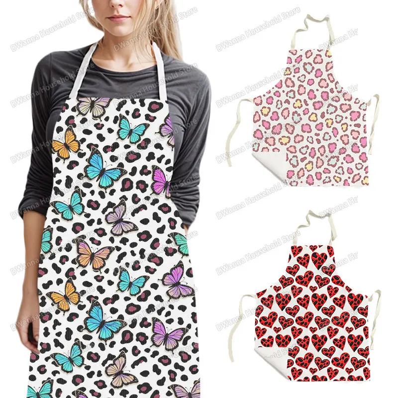 Fashion Leopard Butterfly Print Cooking Apron for Women Men Pinafore Household Cleaning Tools Baking Chef Kitchen Aprons