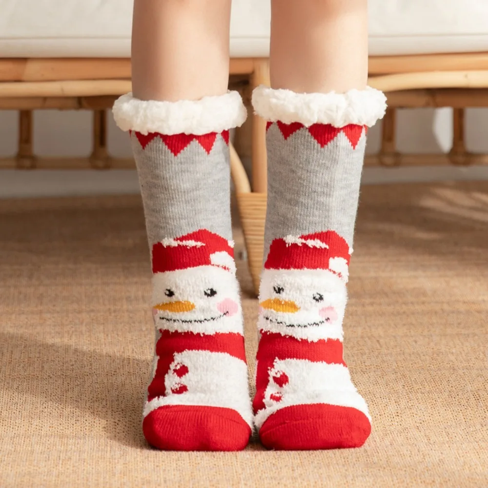 

Soft Cartoon Thick Thermal Socks Velvet Anti Slip Winter Slipper Socks Snowman Hosiery Fleece Socks Women Indoor