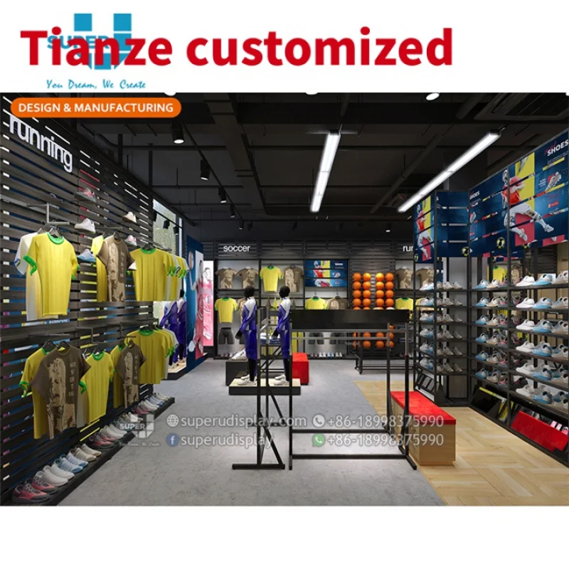 

(customized)Custom Made Exceptional Sports Shop Display Furniture Factory Unique Fashion Sporting Store Interior Layou