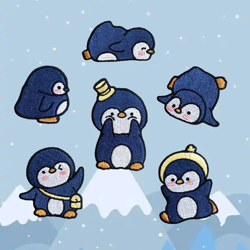 Nette Cartoon Pinguin Selbst-klebe Stickerei Patch Dekoration Kleidung Rucksack DIY Mobile Schreibwaren Konto Student Aufkleber