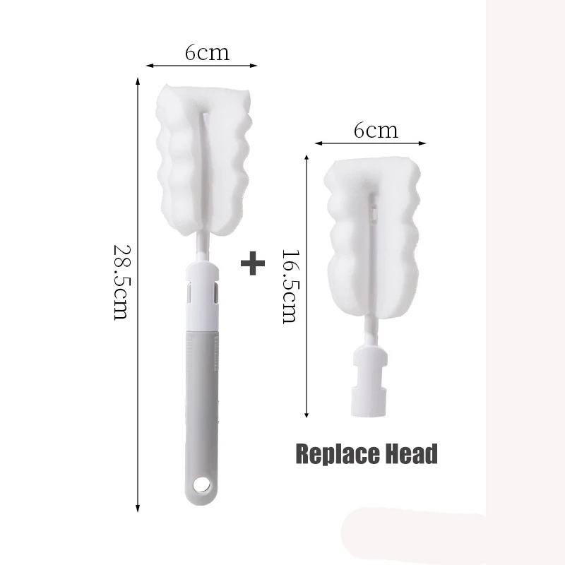 Bottle Cleaning Brush Detachable Sponge Nipple Cup Brush With Replacement Head Long Handle Baby Bottles Cleaner Baby Care Tools