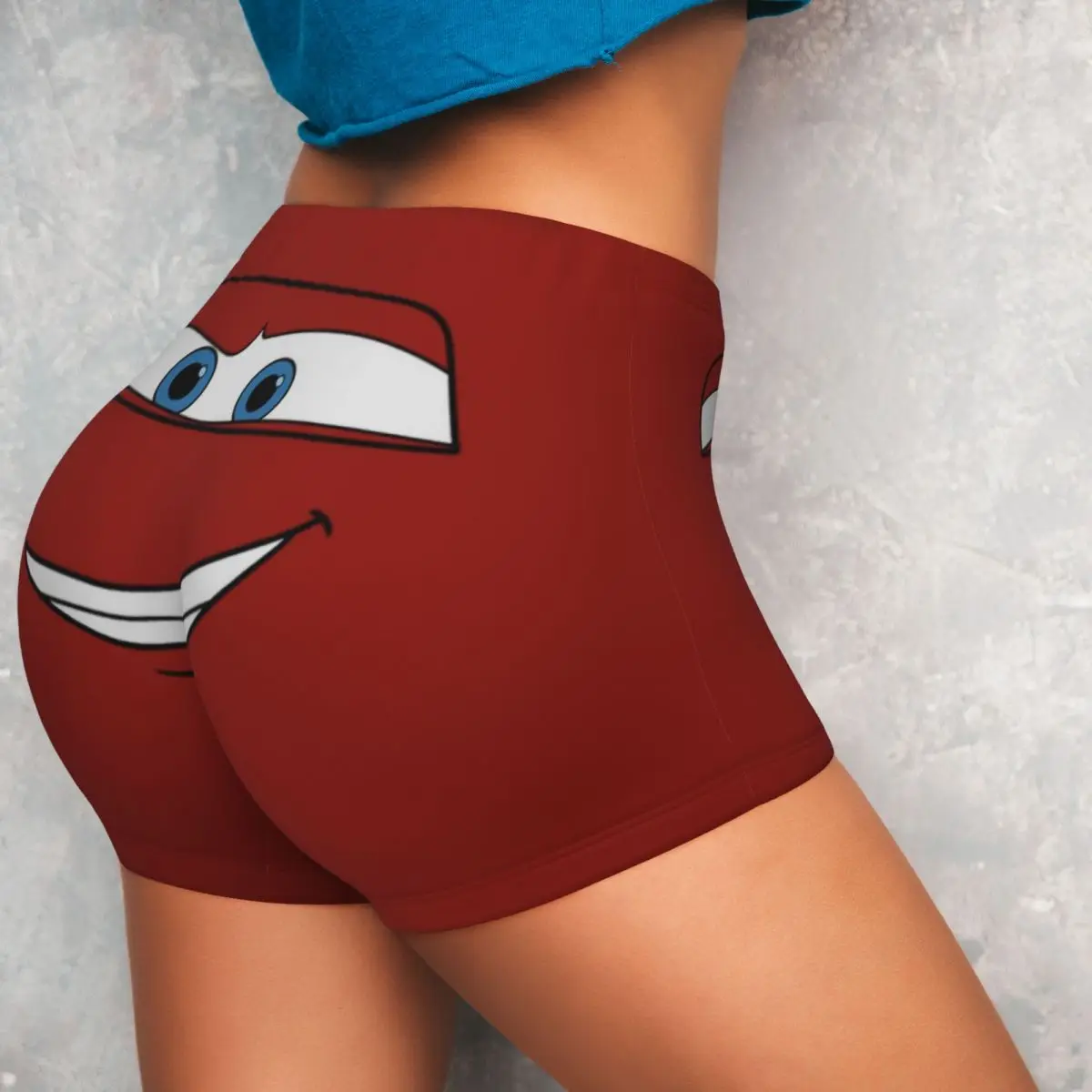 Custom Women Lightning Mcqueen Cars Workout Yoga Shorts Happy Gym Athletic Volleyball Biker Shorts