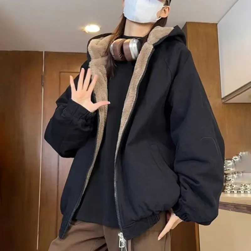 Wool Lining Jackets High Street Men Women Winter Fleece-Lined Warm Thicke Coat Hooded Baseball Jacket Parkas Men Clothing