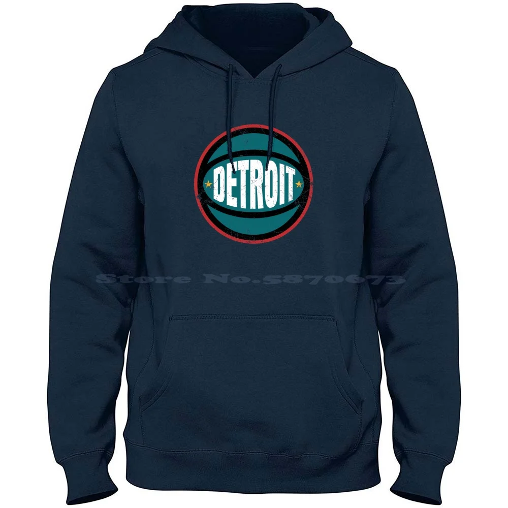 Detroit Retro Ball-White 2 100% Cotton Hoodie T Shirt Pistons Detroit Bad Boys Andre Drummond Reggie Jackson Grant Hill Vintage