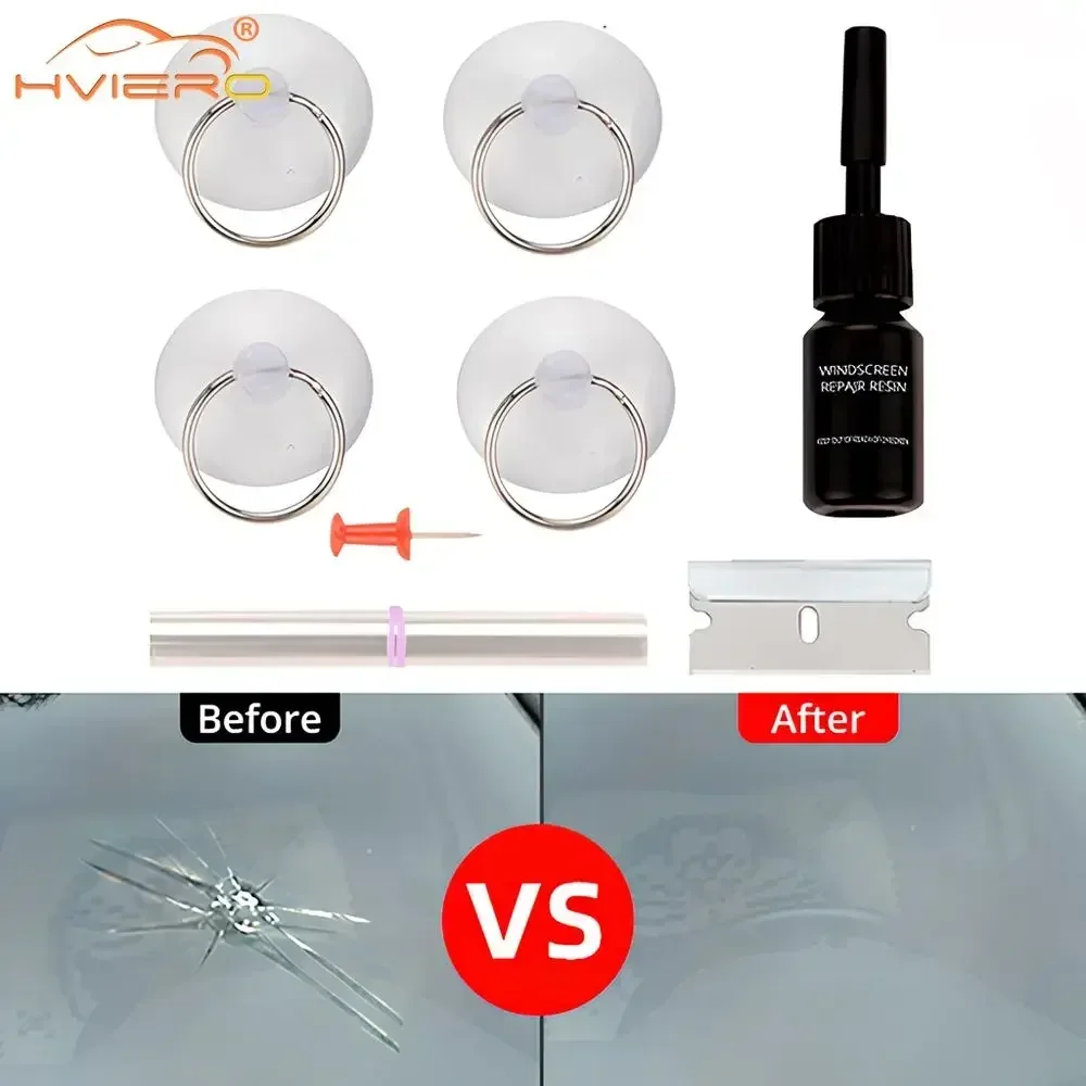 1X HVIERO Automotive Front Windshield Window Repair Kit Large Chip Impact Crack Quick Liquid Reducing Agent Traceless Glue Care