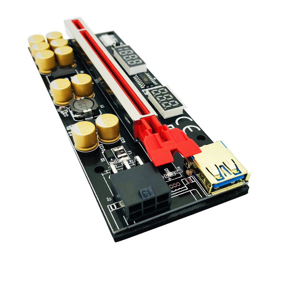 1-10 Buah Terbaru VER016 PCIE Riser 016 V016 Riser PCI Express X16 Temperature Voltage 3 RGB LED 6 P USB Mining Riser untuk Kartu Video