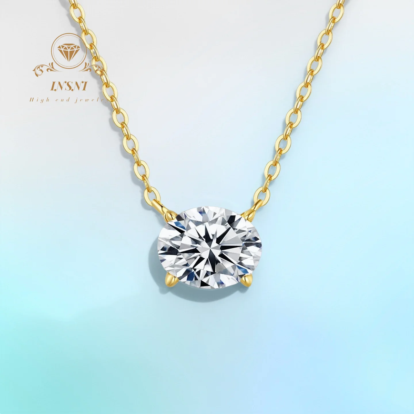 

​ Элегантное ожерелье-подвеска из серебра S925 с овальным муассанитом в форме яйца, покрытое 14-каратным золотом, для женщин. Сертифицированное роскошное ювелирное изделие. ​