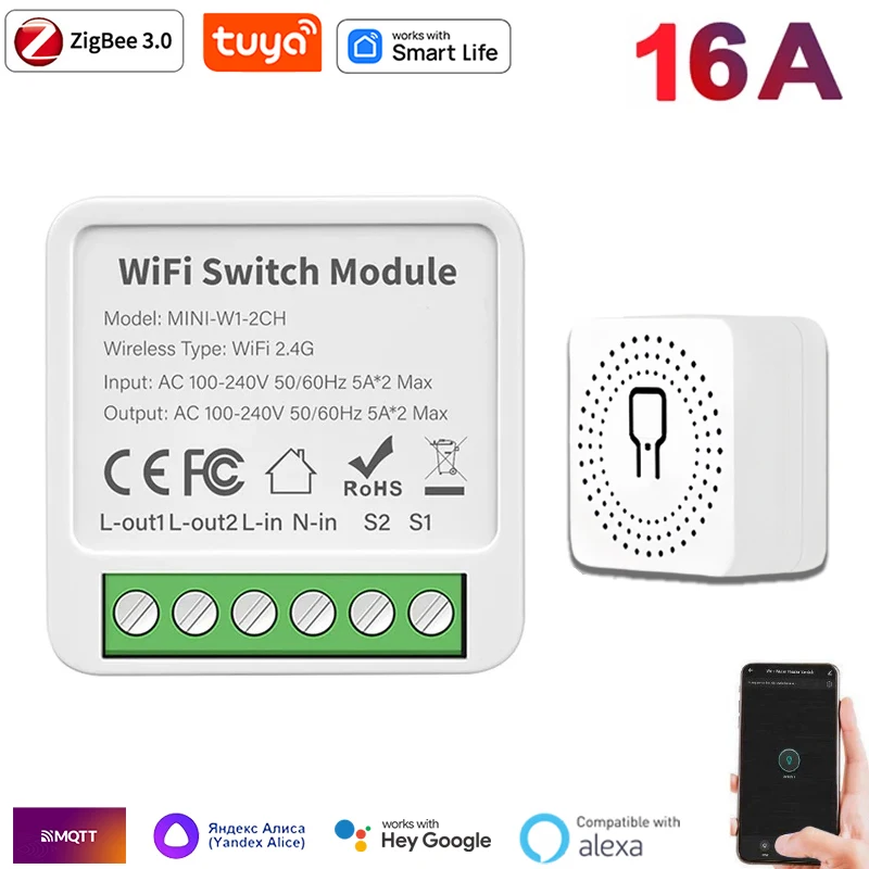 

Tuya Smart Home WiFi Smart Switch Module 16A 2-way DIY Mini Breaker Voice Control Support Alexa Google Home Alice Smart Life