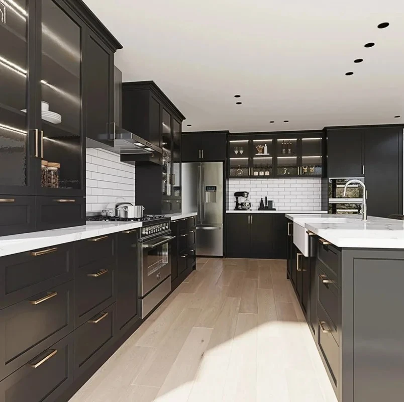 Desain Lemari Dapur Shaker Kustom, Furnitur Dapur Hitam, Lemari Dapur Rumah, Lemari Modern
