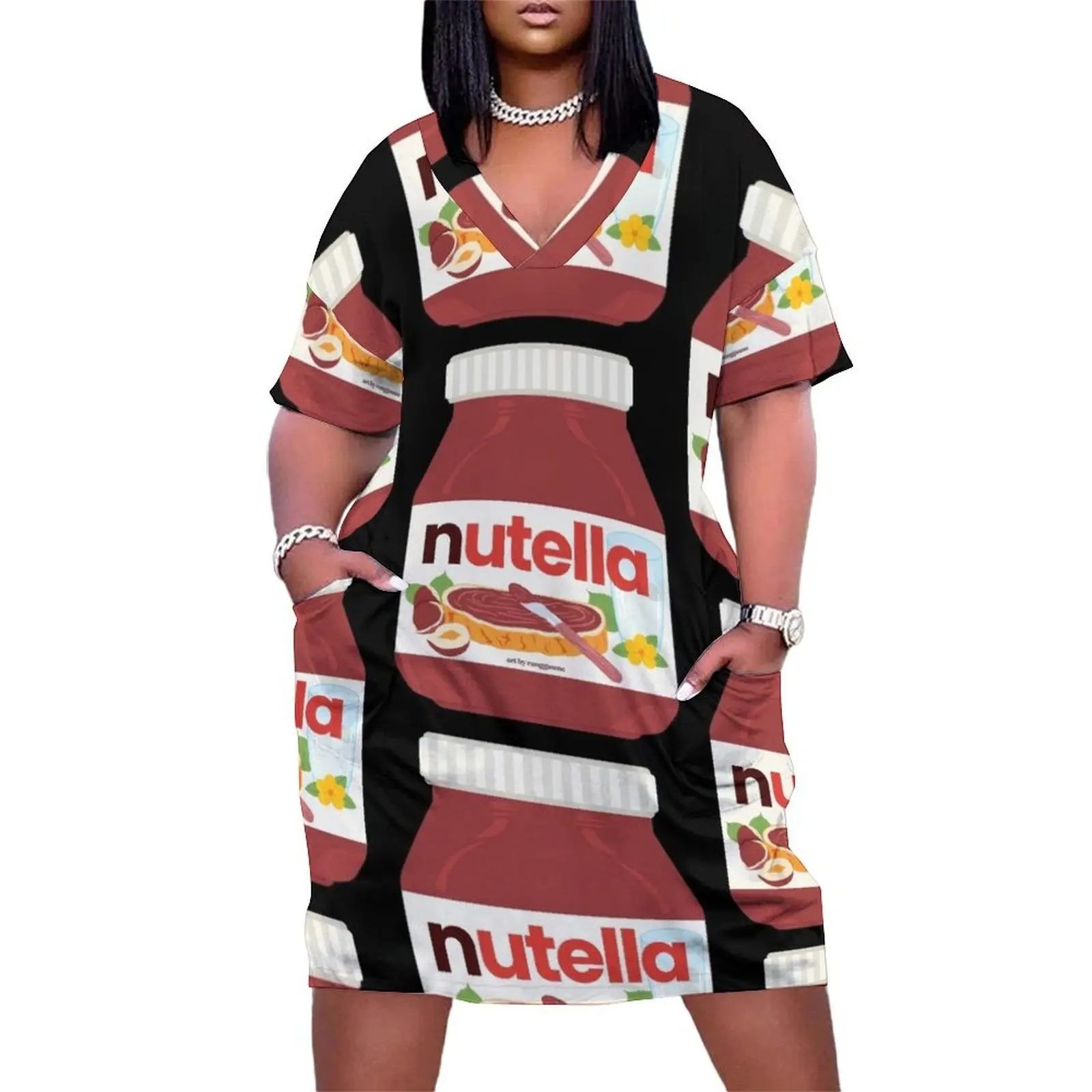 

Nutella - Jar Chocolate Hezelnut Cocoa Spread Loose Pocket Dress beach outfits for women Dresses for wedding party