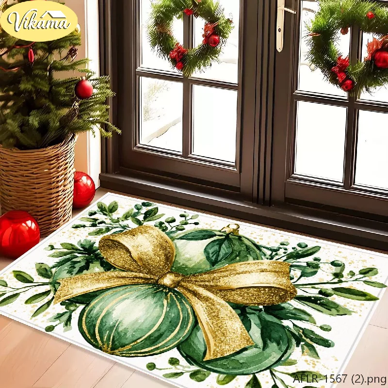 VIKAMA Watercolor Christmas Doormat Soft Non Slip Entryway Mat Indoor Outdoor Entryway Rug Washable Cozy Festive Home Decor