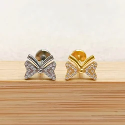 1Pc 16G Body Jewelry 16G 6/8/10mm F136 Titanium Clear Bow With CZ Gems Lip Labret Bar Ear Helix Tragus Rook Bar Piercing Jewelry