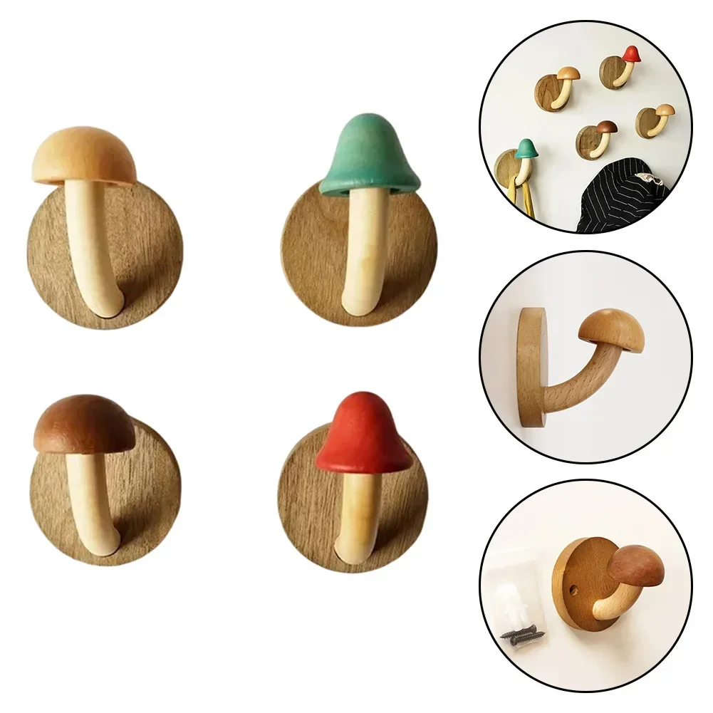 Mushroom Wood Hook Coat Hat Hanger Punch-free Wall Door Key Holder Hooks Multipurpose Kitchen Bathroom Towel Cloth Storage Hook