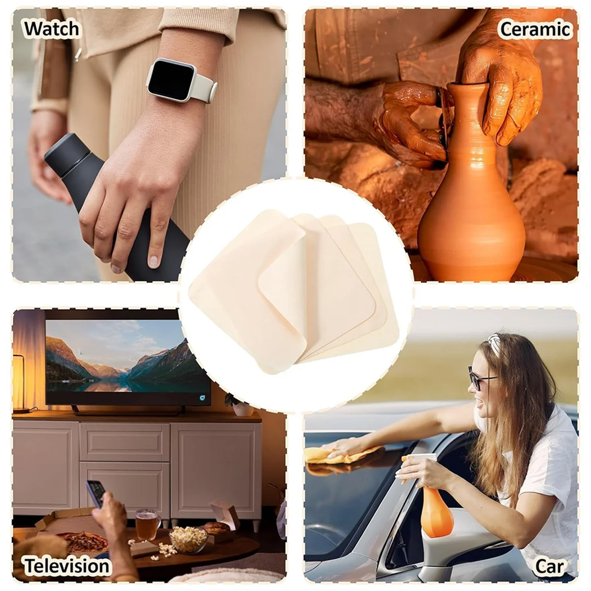 ABXHH 20-teiliges Leder-Gämsen-Tuch, Gämsen-Keramik-Werkzeug, 9,9 x 9,9 cm, vorgeschnitten, zum Glätten von Topf, Felgenbesatz, Schlammwerkzeug