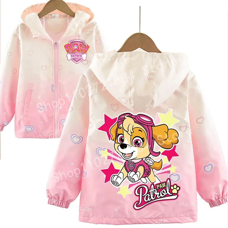 Paw Patrol Children's Outdoor Jacket Cute Printed Hooded Kawaii Cartoon Autumn Winter Warm Tops Anime Peripherals Girls Clothes