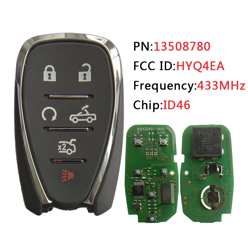 TXK014073 PN13508780 dla chevroleta Camaro inteligentny zdalny klucz samochodowy 6 przycisk 433MHz Chip FCC ID HYQ4EA 2014 dj1793