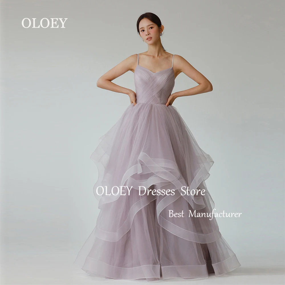 OLOEY Simple V Neck Prom Dress Korea Wedding Photoshoot Sleeveless Party Dress Dusty Blue Purple Ivory Black Long Gown