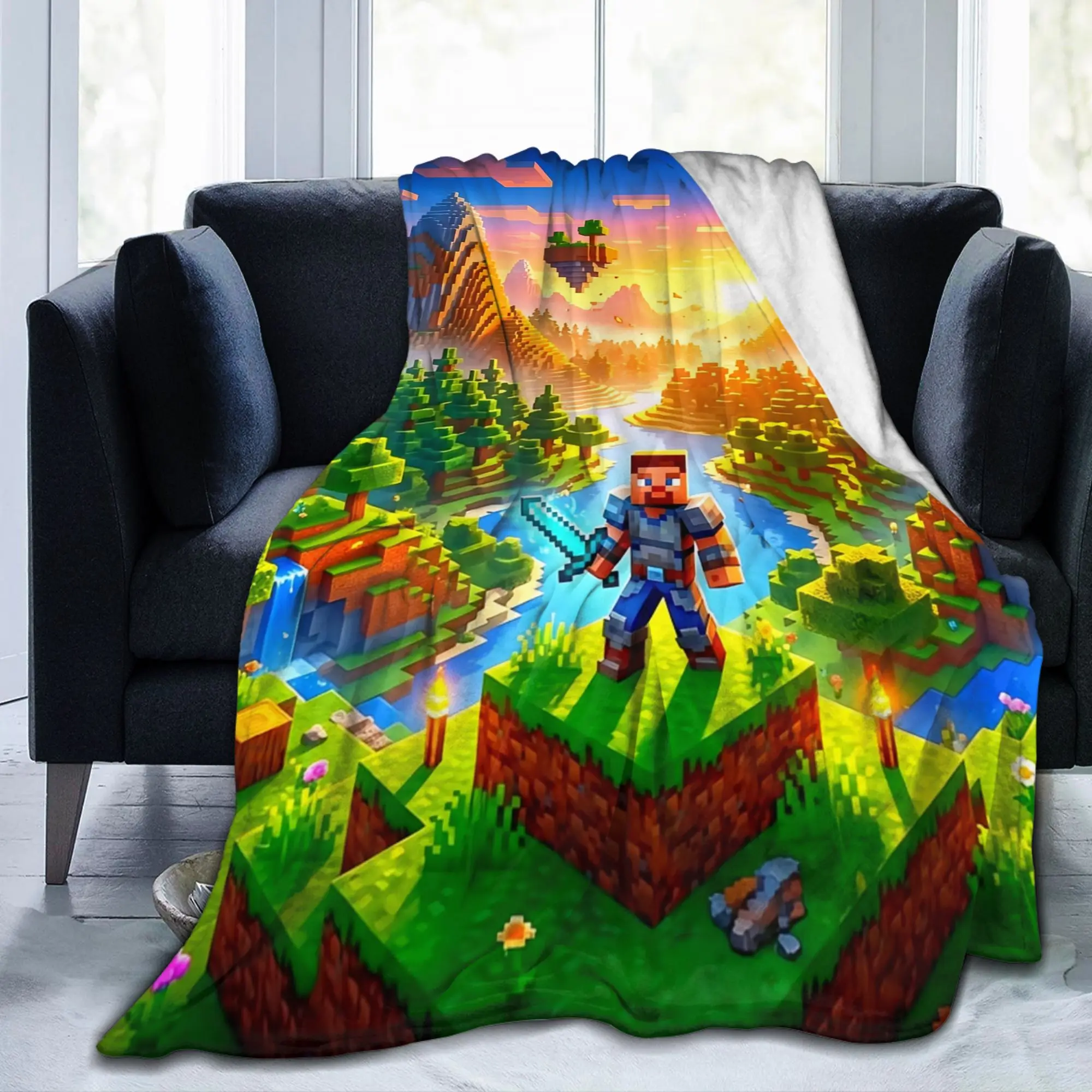 Soft Blankets Picnic M-Minecrafts Mob Face Grid Throw Blanket  Flannel Bedspread For Bedroom Pattern Sofa Bed Cover