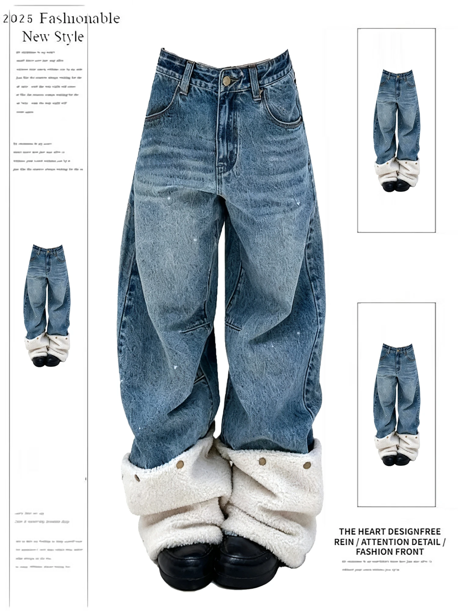 

Women's Y2K Streetwear Oversized Baggy Jeans Light Blue Washed Denim Wide Leg Trousers Casual Fashion Pants