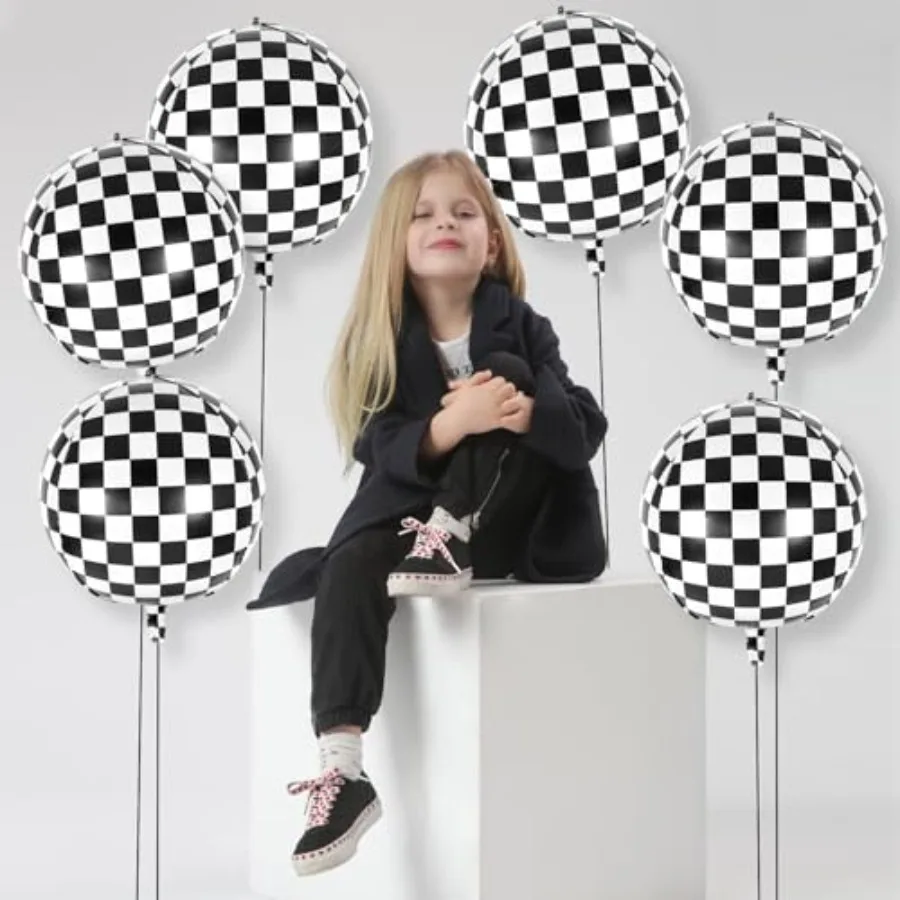 بالونات متقلب 22 بوصة بالونات احباط مستديرة مربعة 6 قطعة بالونات الشطرنج باللونين الأبيض والأسود لسيارة السباق