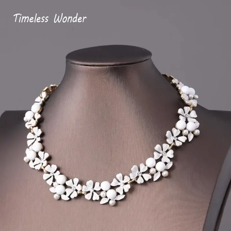 Timeless Wonder Retro Enamel Resin Floral Pave Necklace for Women Designer Jewelry Goth Runway Vintage Party Rare Top 2621