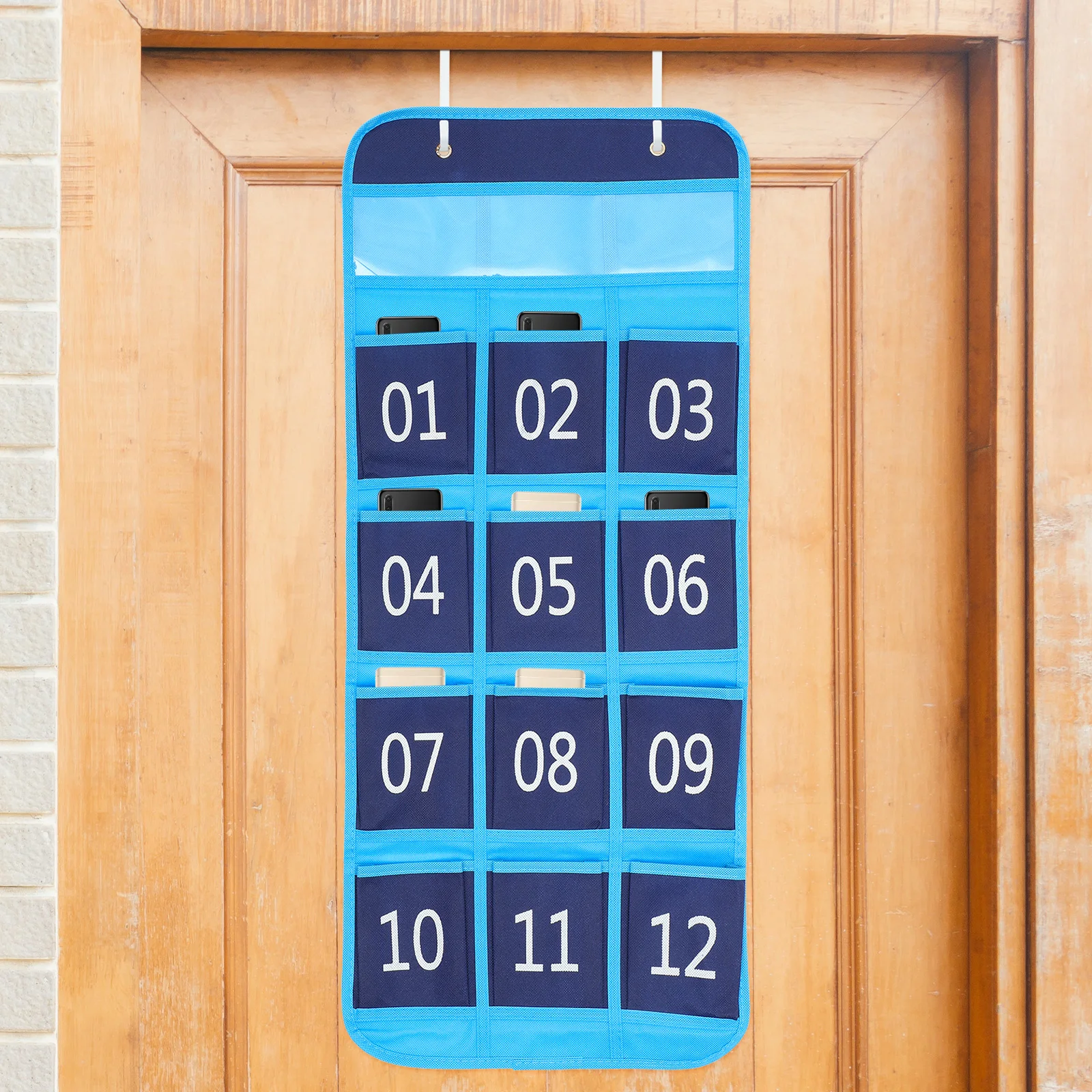 

1pc Numbered Pocket Chart Hanging Phone Organizer Classroom Storage Bag Cloth Iron Material Multi Pocket Cell Phone