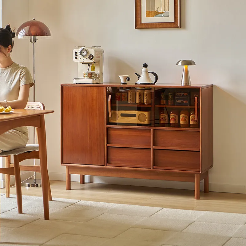 

Solid wood dining side cabinet integrated storage cabinet against the wall