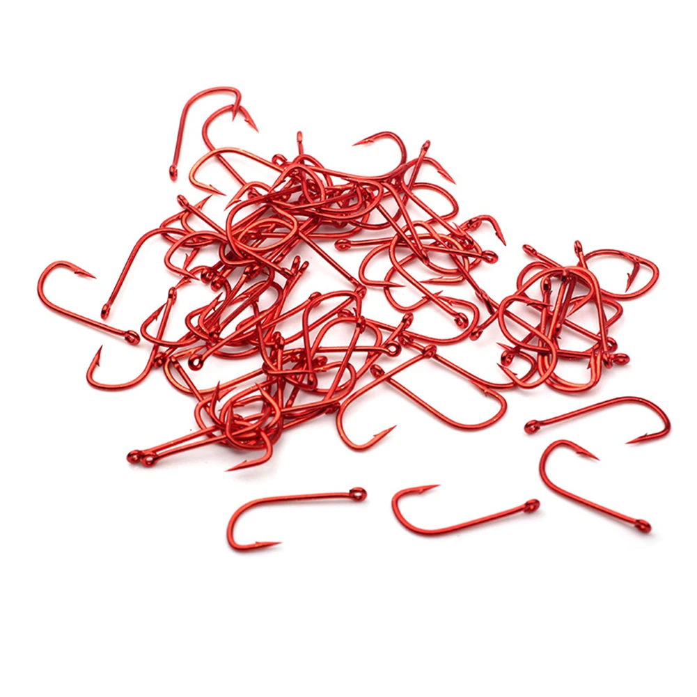 100pcs High Carbon Steel Fishing Hook Red With Barb Fast Attack Single Hooks Design For Live Bait Fishing Tools Accessories image 4