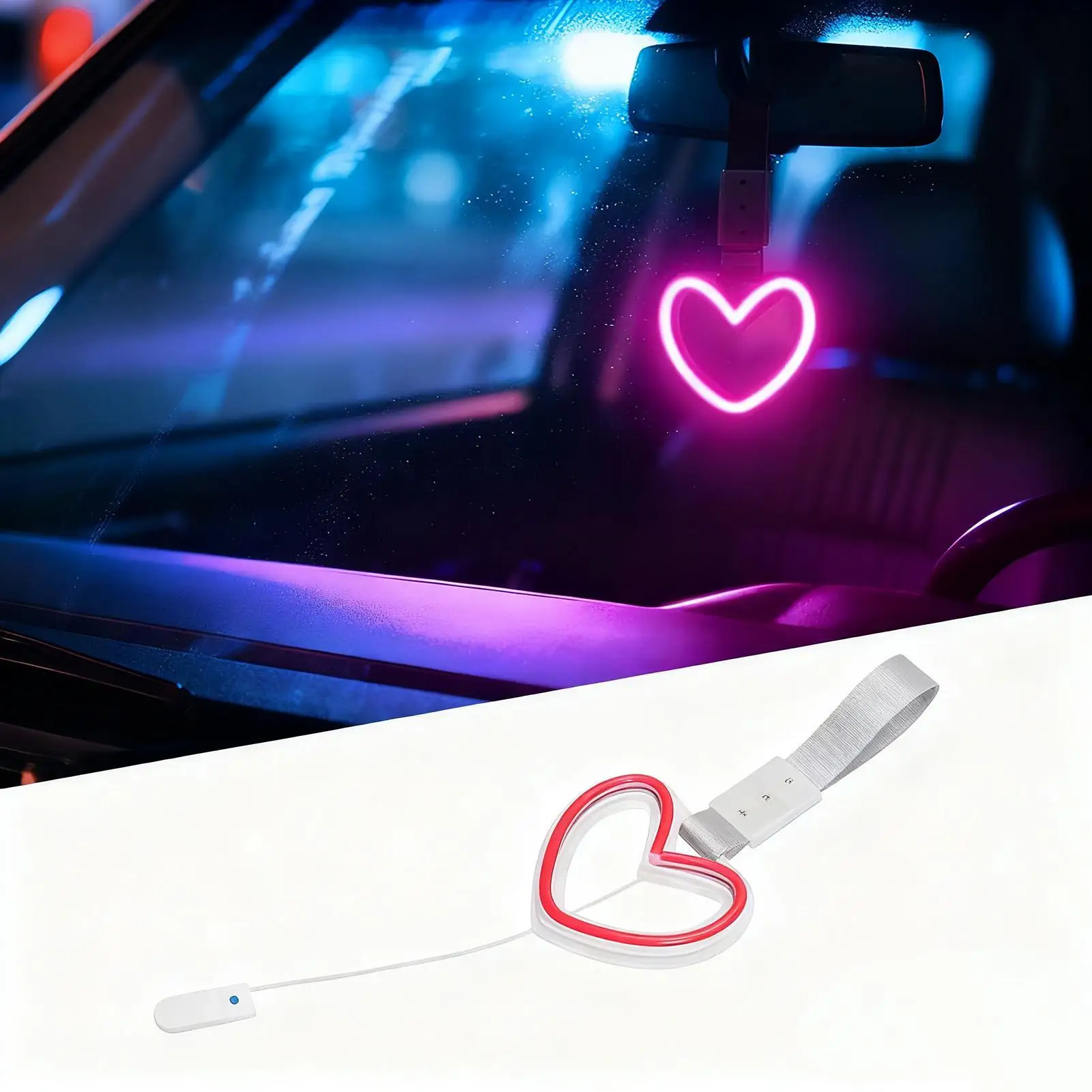 

Rear View Mirror Decoration Heart Shaped LED Automotive Decoration Rear Bumper Warning Handle For SUV RV Sedan Truck Auto